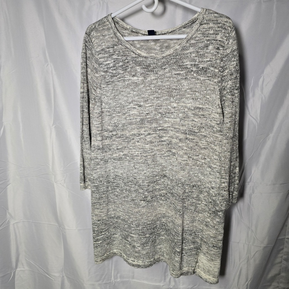 Lands End Womens Large Gray Marled Knit Tunic Sweater Crew Neck 3/4 Sleeve